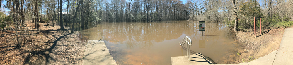 panoramna of the flooded Riverwalk